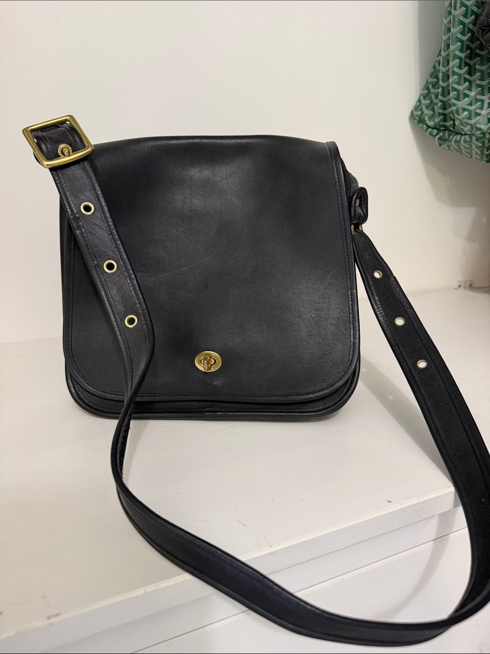 Coach Black Leather Crossbody with Gold Hardware